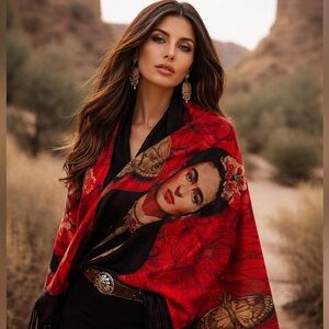 Elegant Red Frida Kahlo Shawl